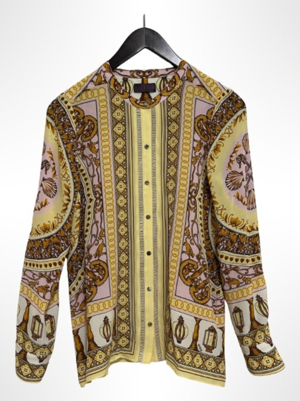 Hale Bob 100% Silk Baroque Print Long Sleeve Button Down Blouse M